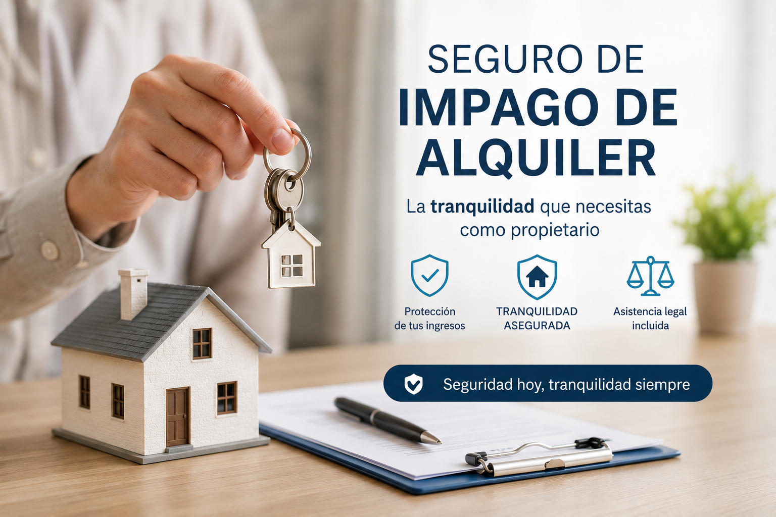 Propietario entregando las llaves de su piso alquilado protegido con un seguro de impago de alquiler